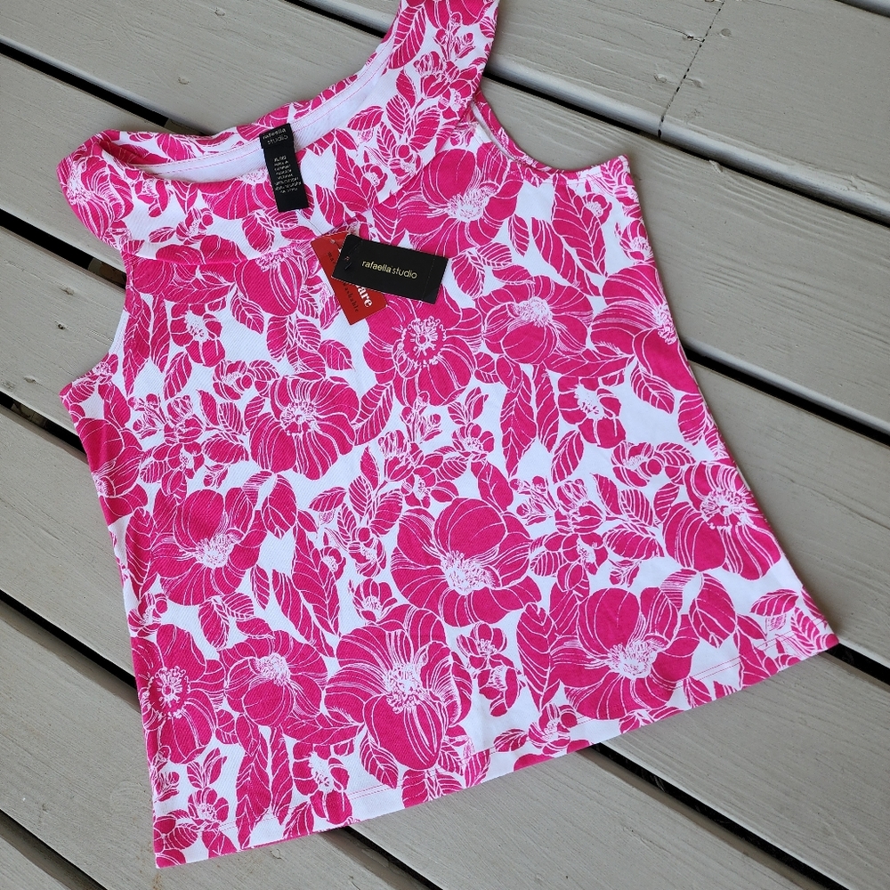 XL Pink/white Floral Boatbeck Knit Top
